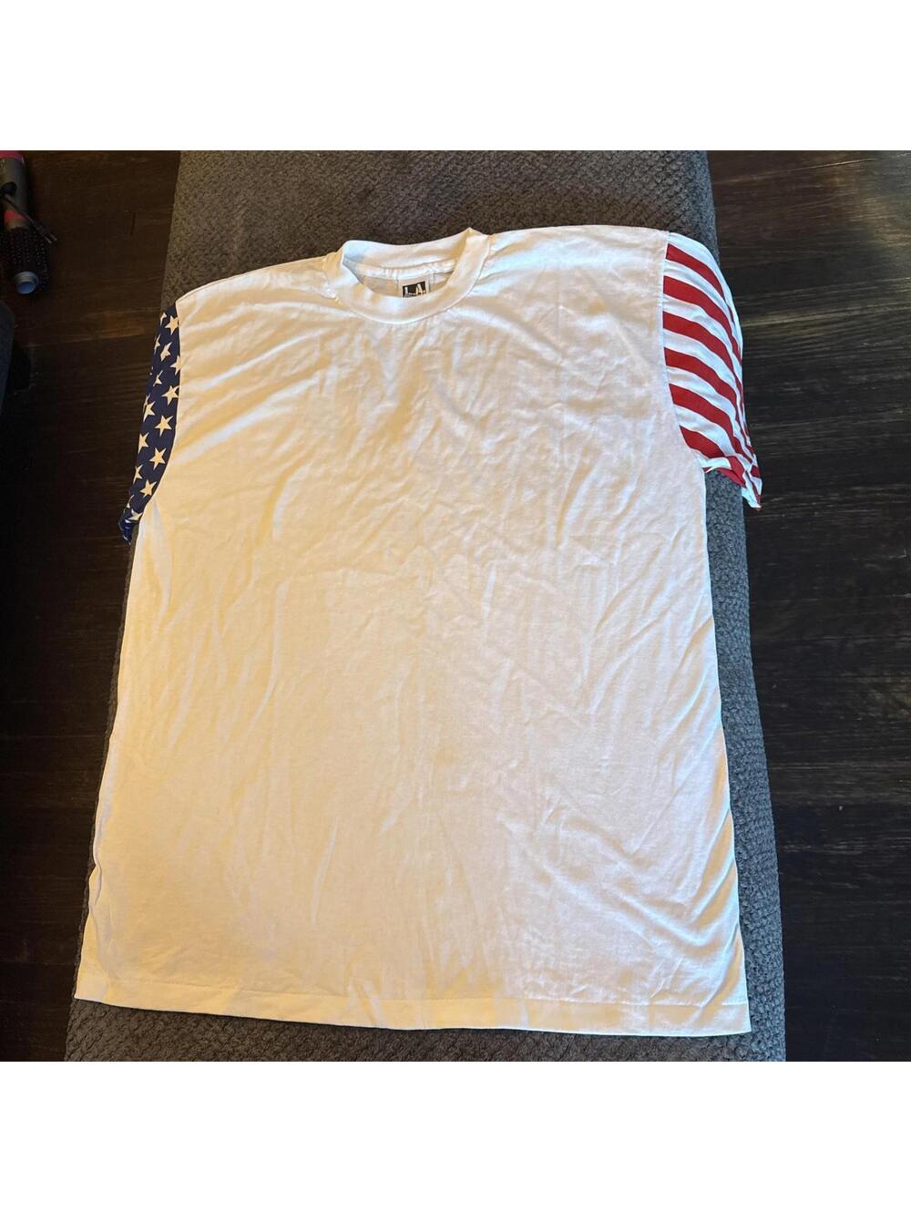 Vintage LA Sportswear T-Shirt American Flag Sleeves Single Stitch USA Mens XL - Picture 4 of 9